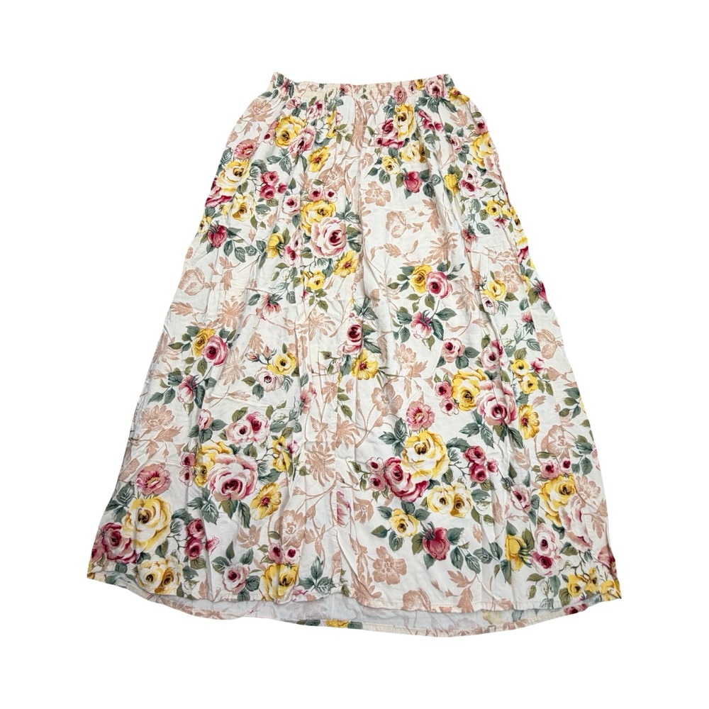 Erika Studio Skirt Womens S Cream Floral Maxi Rayon Cottagecore Vintage 90's